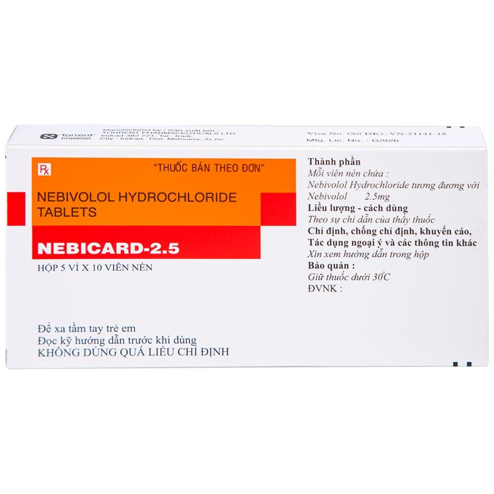 Hình ảnh Viên nén Nebicard 2.5 Torrent điều trị tăng huyết áp (5 vỉ x 10 viên)