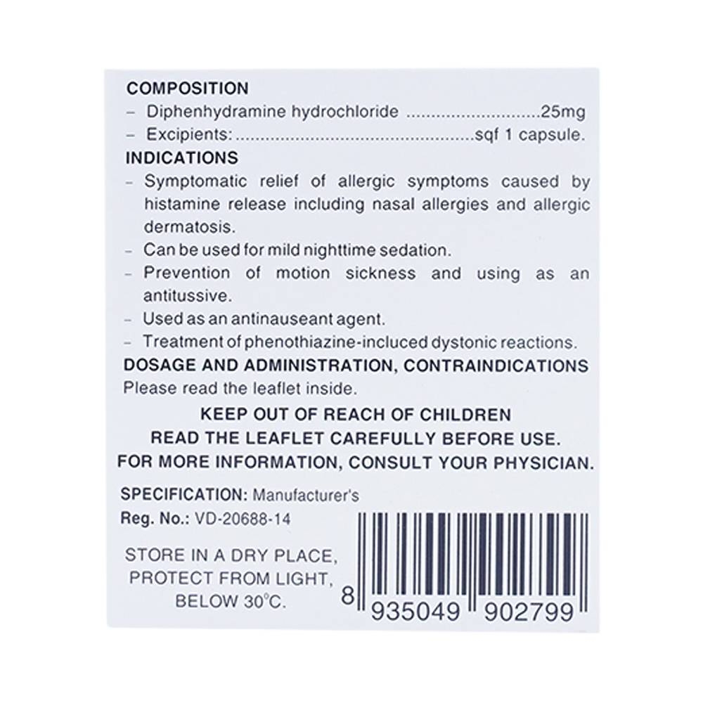 Hình ảnh Viên nang cứng Neo-Allerfar 25mg Pharmedic giảm triệu chứng dị ứng mũi, viêm da dị ứng (10 vỉ x 10 viên)