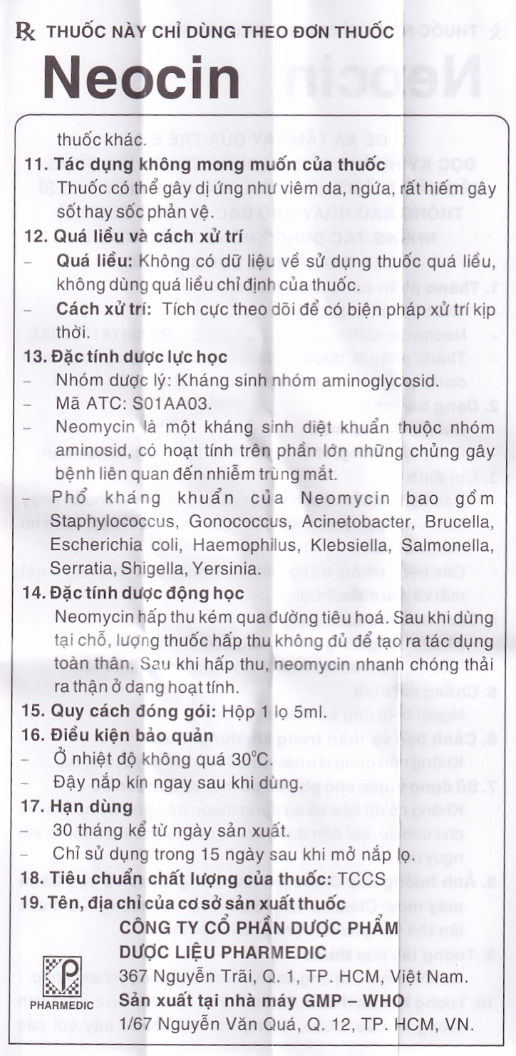 Hình ảnh Thuốc nhỏ mắt Neocin Pharmedic điều trị viêm kết mạc, giác mạc (5ml)