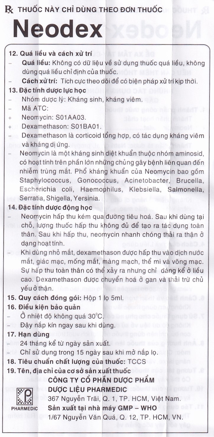 Hình ảnh Thuốc nhỏ mắt Neodex Pharmedic hỗ trợ điều trị viêm kết mạc, giác mạc, viêm mí mắt (5ml)