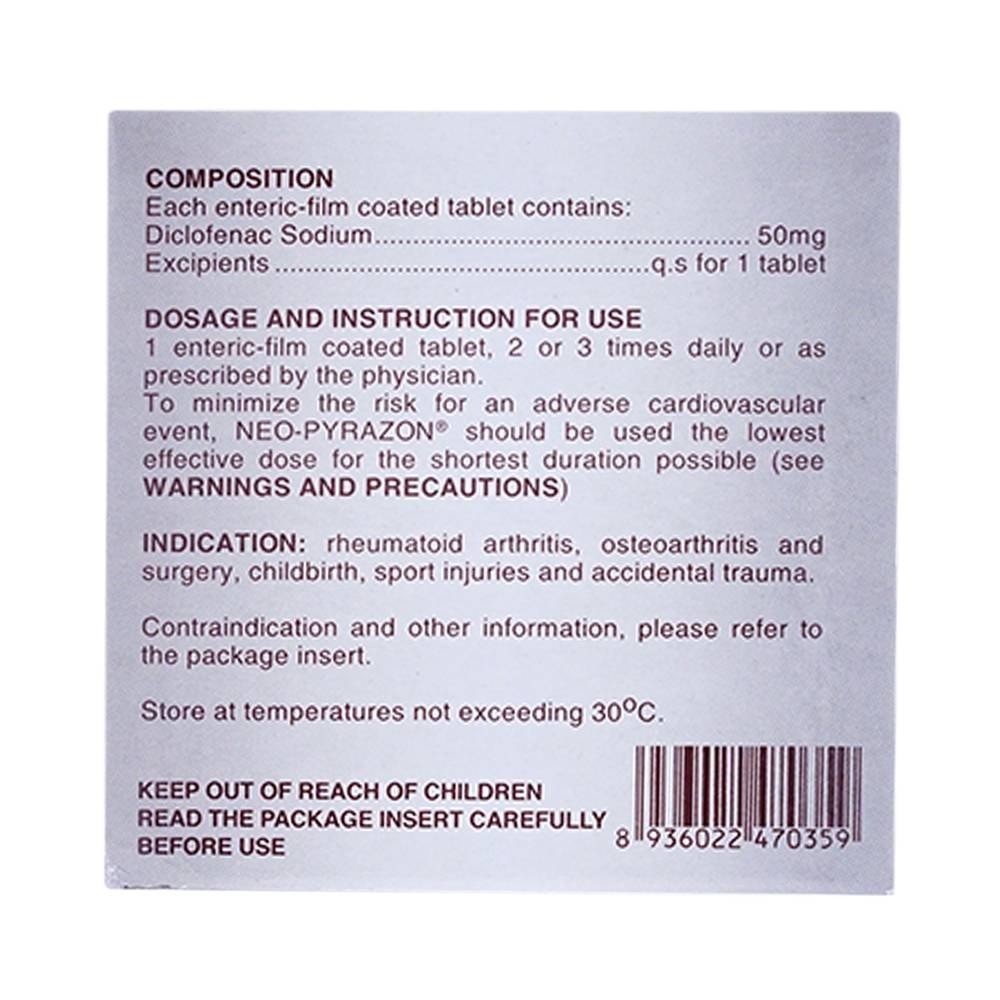 Hình ảnh Thuốc Neo-Pyrazon 50mg United giảm đau, hạ sốt và kháng viêm (25 vỉ x 4 viên)