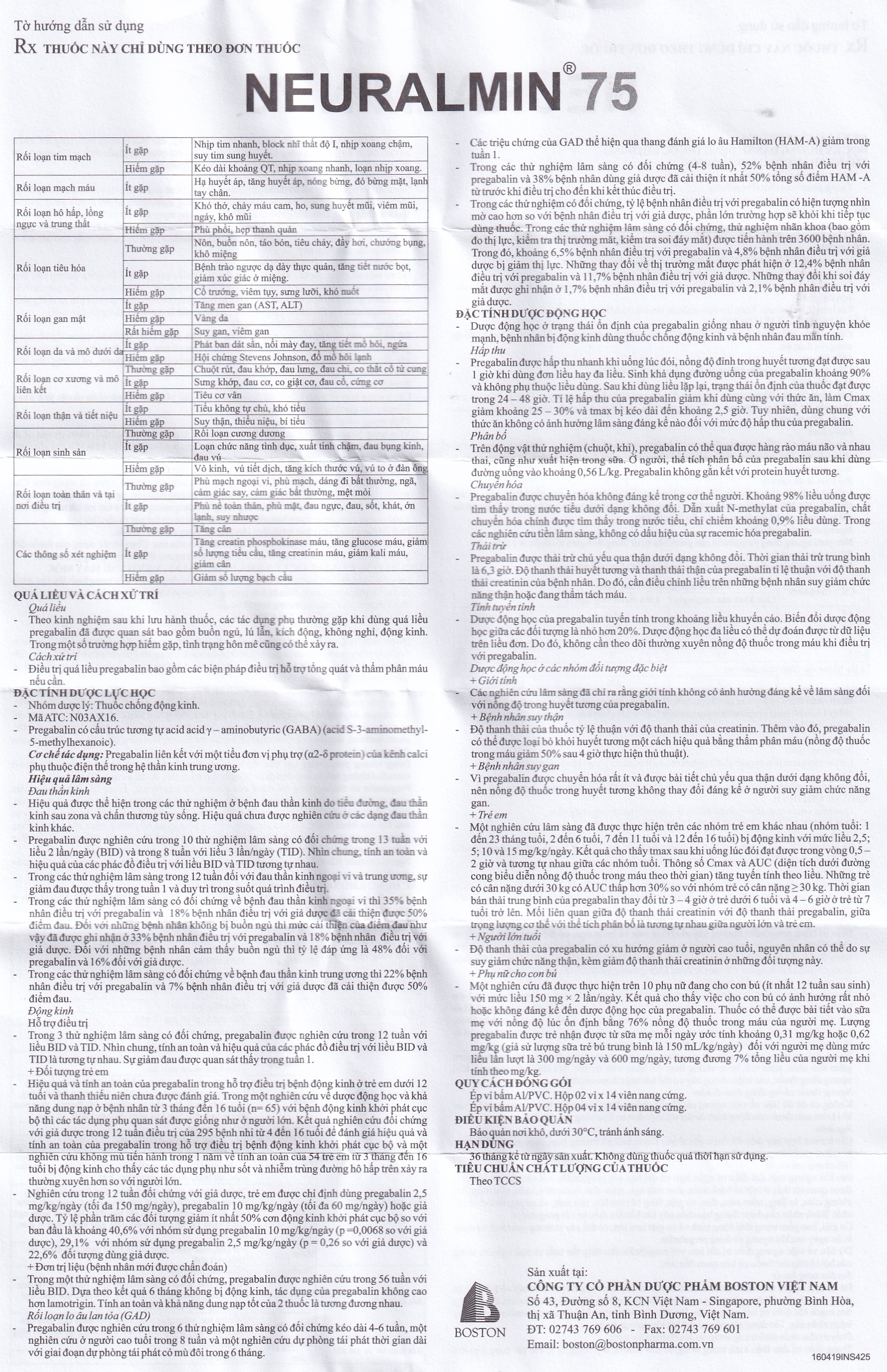 Hình ảnh Viên nang cứng Neuralmin 75 Boston Pharma điều trị đau thần kinh, động kinh, rối loạn lo âu (2 vỉ x 14 viên)