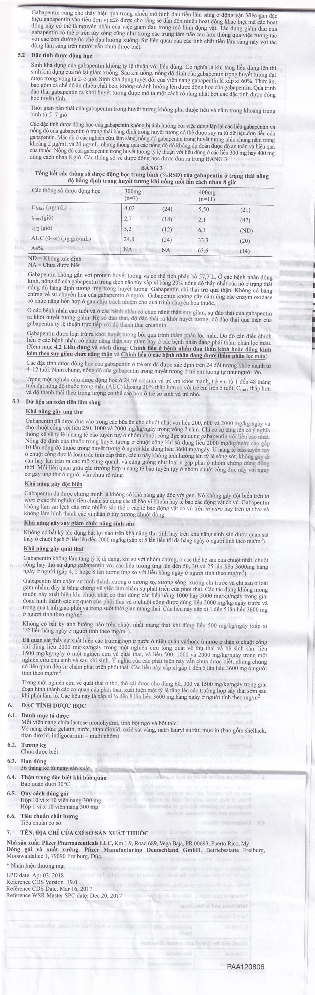 Hình ảnh Viên nang cứng Neurontin 300mg Pfizer điều trị hỗ trợ trong động kinh cục bộ (10 vỉ x 10 viên)