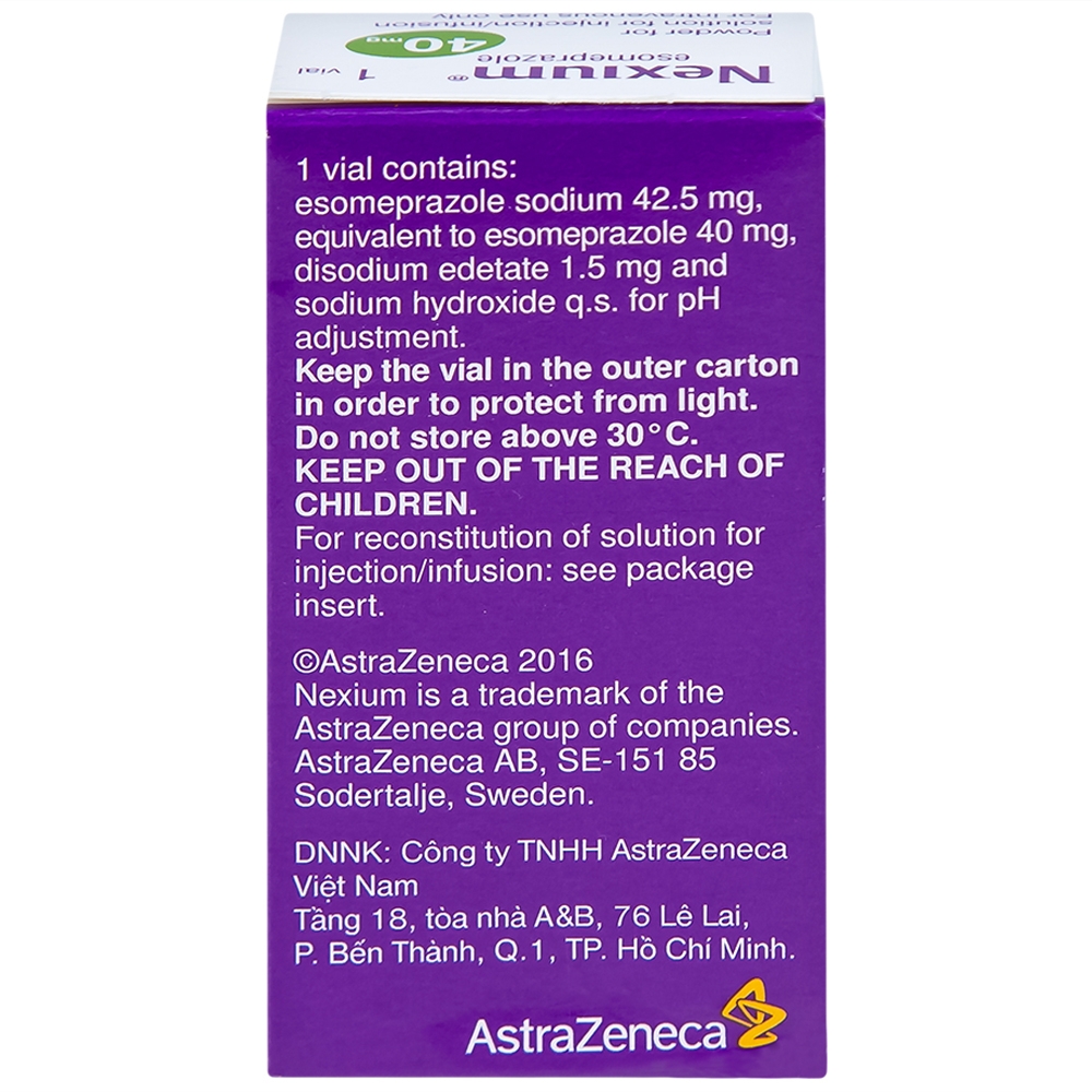 Hình ảnh Bột pha tiêm Nexium 40mg AstraZeneca điều trị kháng tiết dịch vị, trào ngược dạ dày - thực quản (1 lọ)