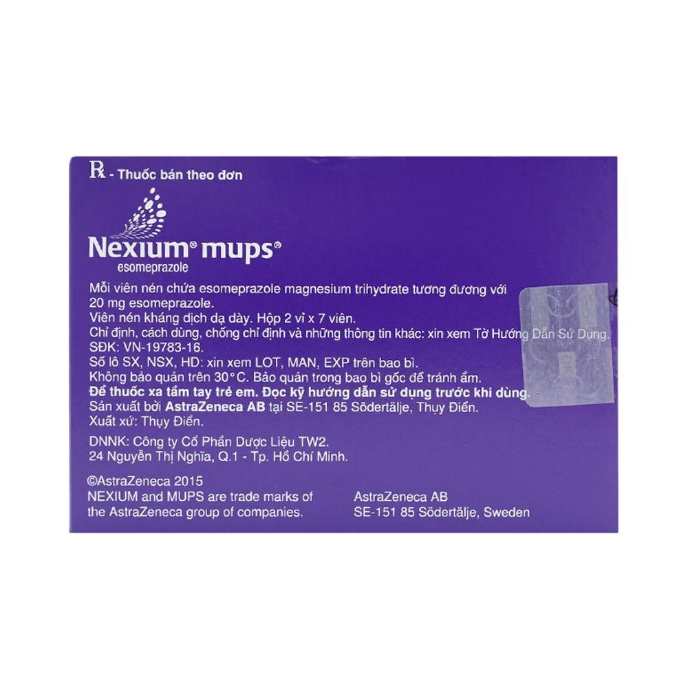 Hình ảnh Viên nén Nexium Mups 20mg AstraZeneca điều trị trào ngược dạ dày - thực quản, loét dạ dày (2 vỉ x 7 viên)