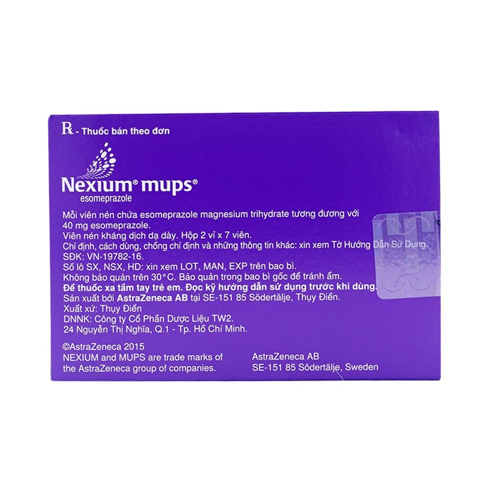 Hình ảnh Viên nén Nexium Mups 40mg AstraZeneca điều trị trào ngược dạ dày - thực quản, loét dạ dày (2 vỉ x 7 viên)