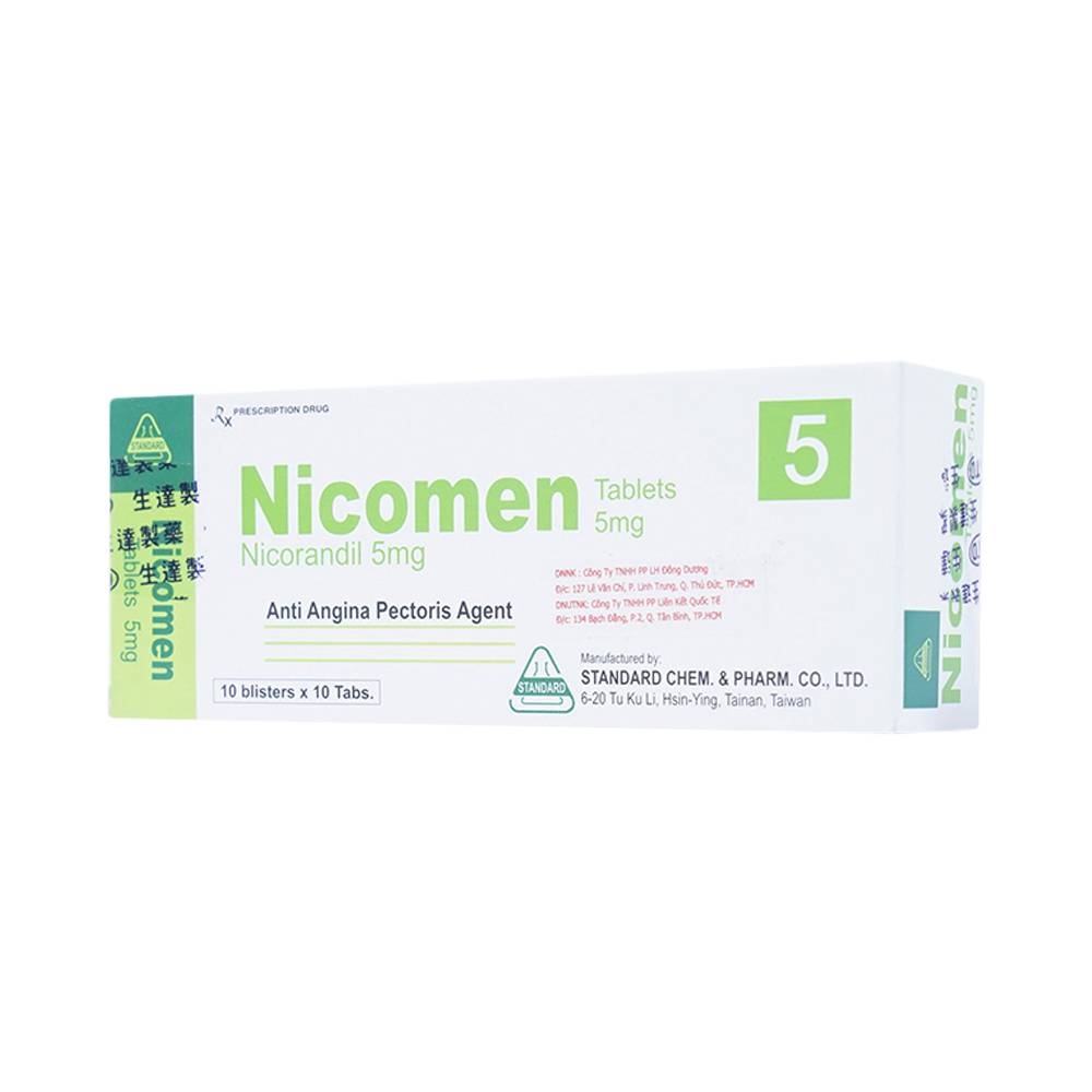 Hình ảnh Viên nén Nicomen 5mg Standard Chem And Pharm điều trị đau thắt ngực (10 vỉ x 10 viên)