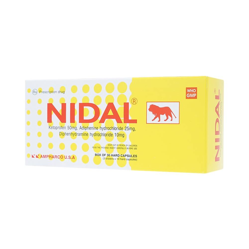 Hình ảnh Viên nang cứng Nidal Ampharco giảm đau do co thắt cơ trơn, bàng quang (3 vỉ x 10 viên)