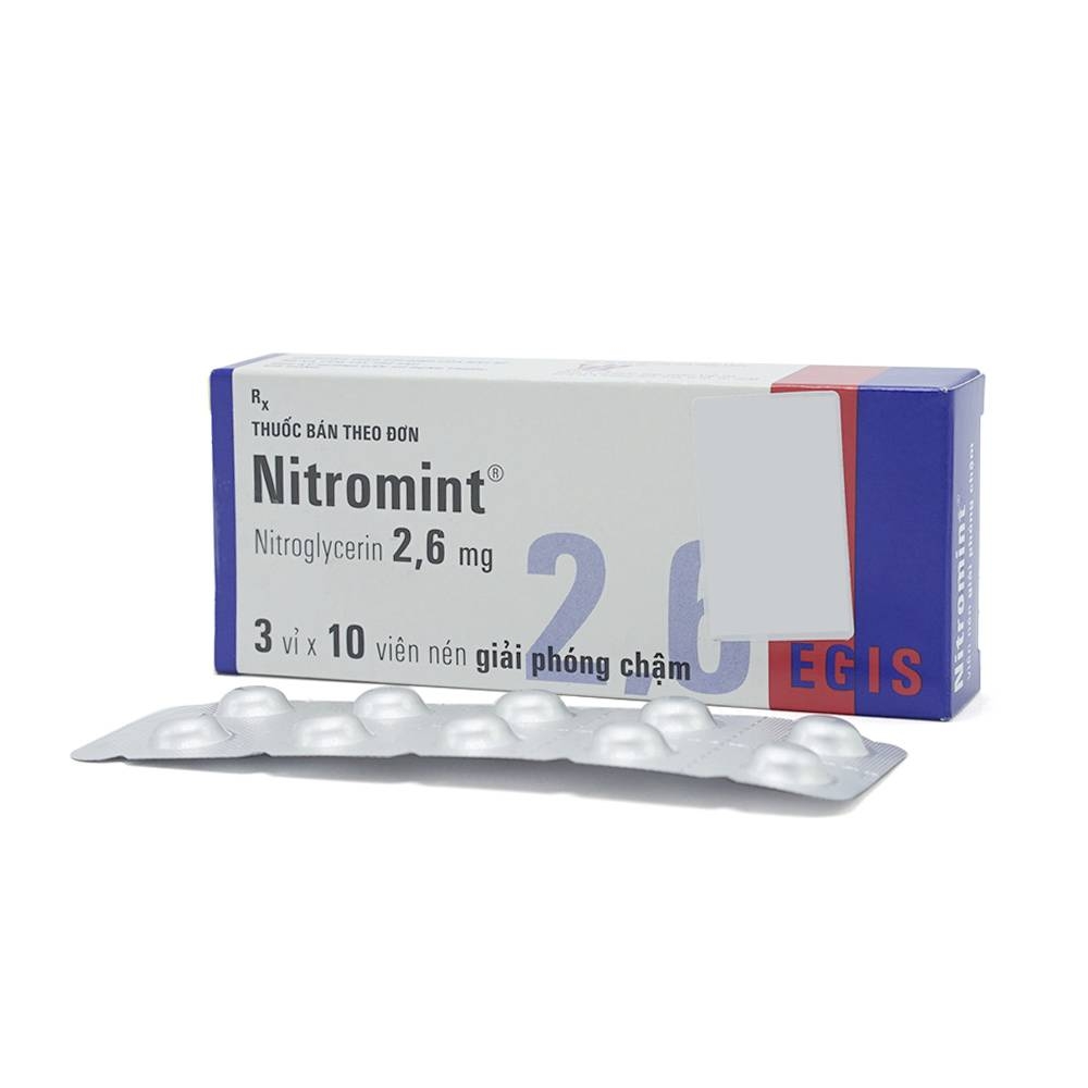 Hình ảnh Viên nén Nitromint 2,6mg Egis Pharma điều trị bệnh động mạch vành, đau thắt ngực (3 vỉ x 10 viên) 