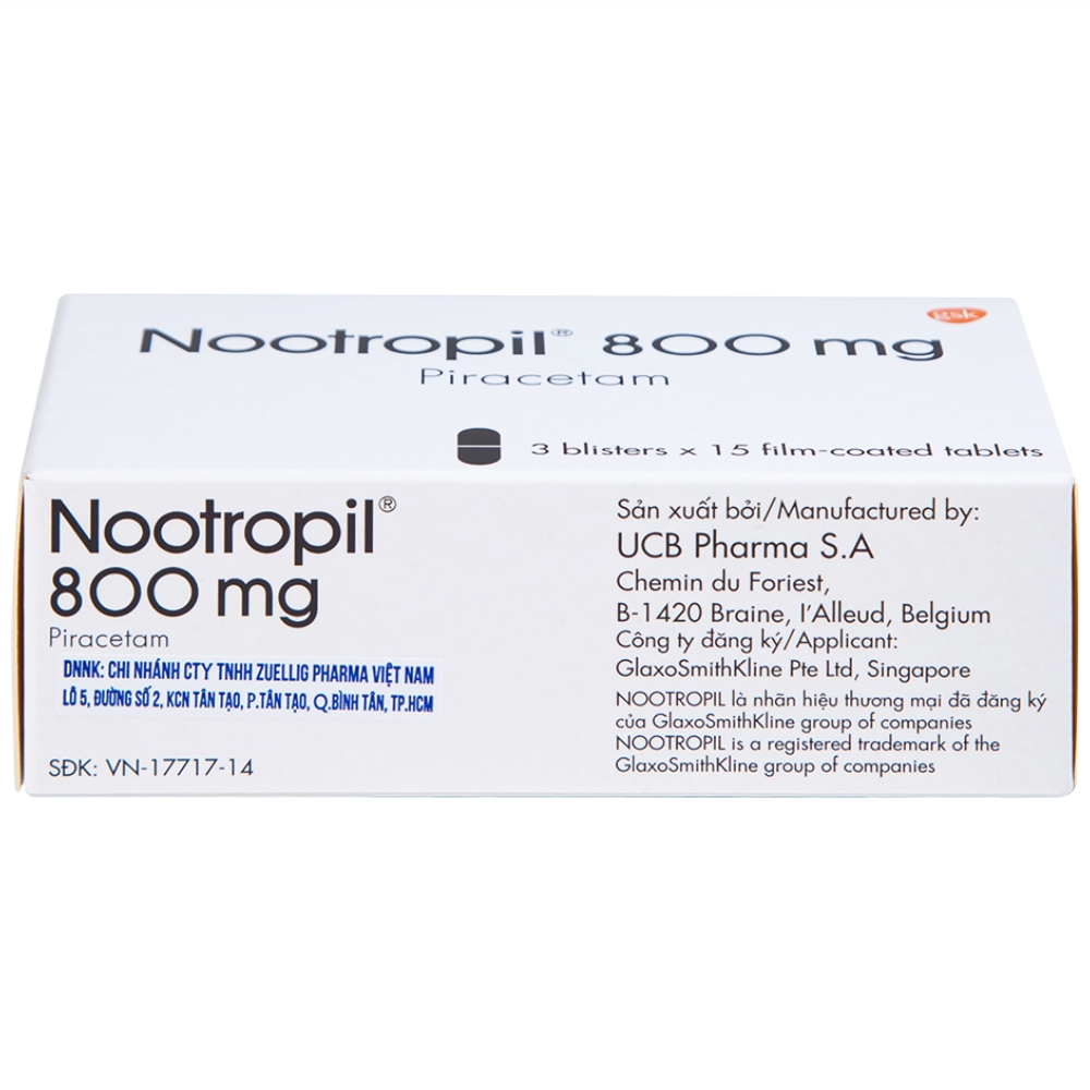 Hình ảnh Viên nén Nootropil 800mg GSK điều trị hội chứng tâm thần (3 vỉ x 15 viên)