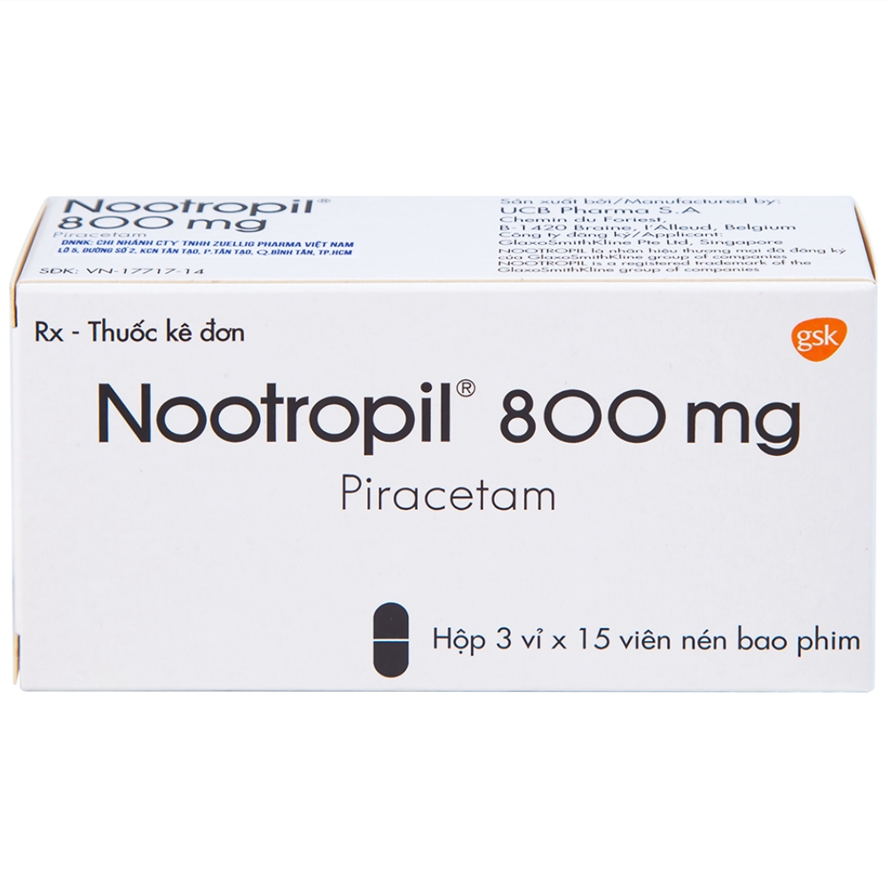 Hình ảnh Viên nén Nootropil 800mg GSK điều trị hội chứng tâm thần (3 vỉ x 15 viên)