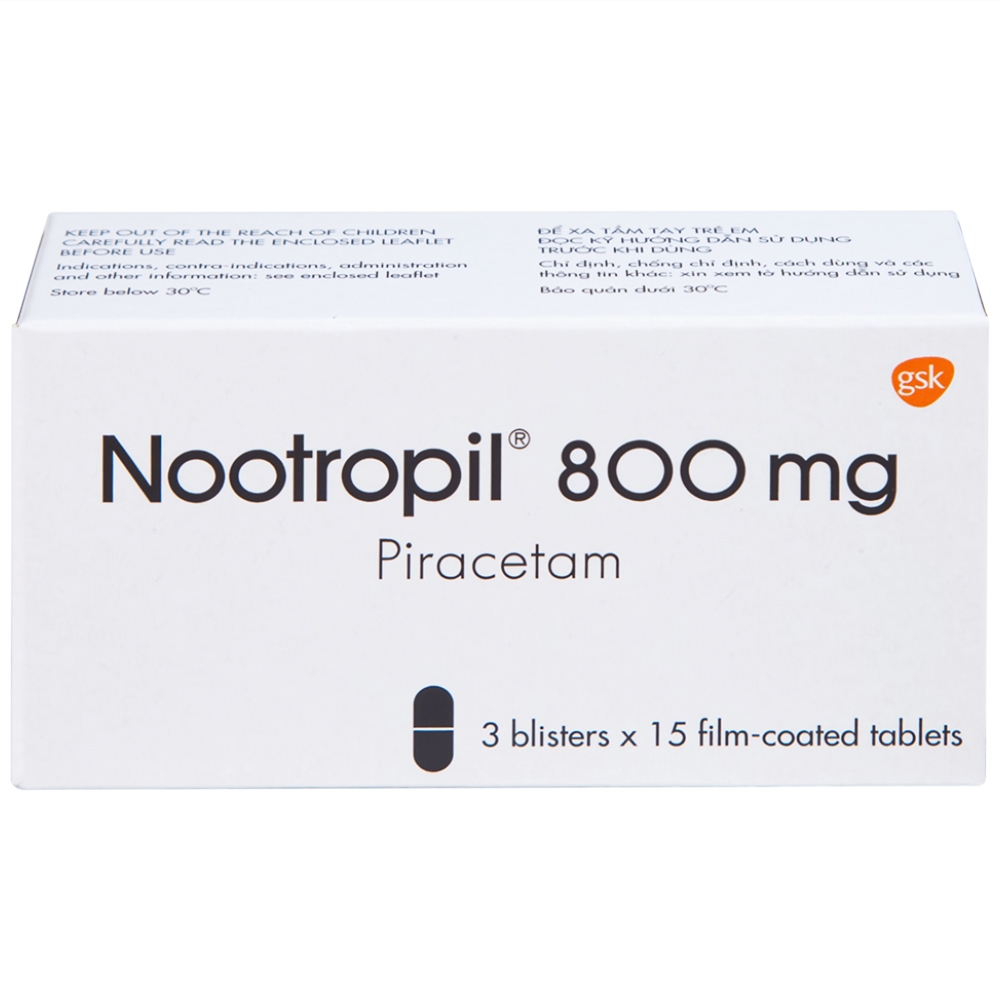 Hình ảnh Viên nén Nootropil 800mg GSK điều trị hội chứng tâm thần (3 vỉ x 15 viên)