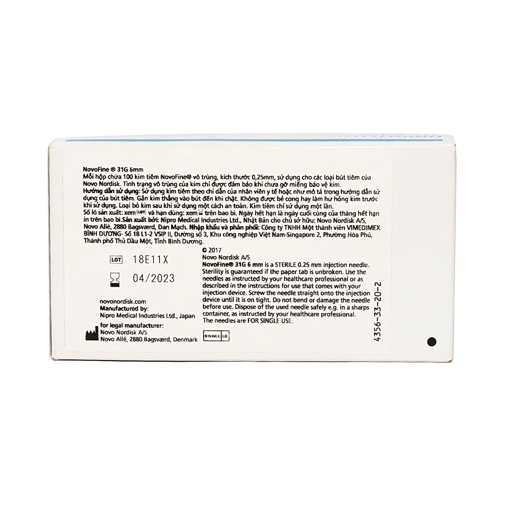 Hình ảnh Đầu kim tiêm tiểu đường Novofine 31g Novo Nordisk dùng cho bút tiêm (100 cây)