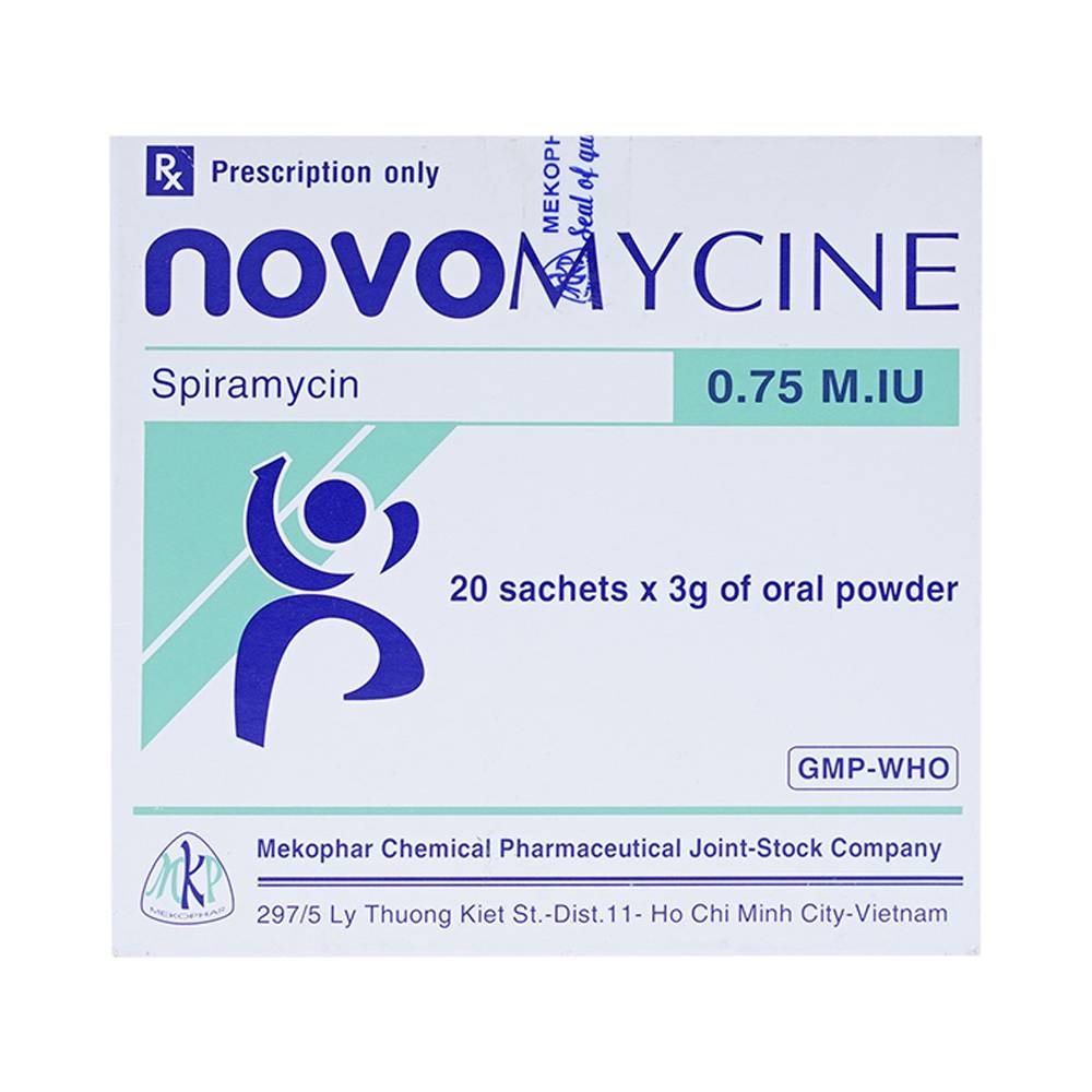 Hình ảnh Thuốc cốm Novomycine 0,75 M.IU Mekophar điều trị nhiễm khuẩn đường hô hấp, da và sinh dục (20 gói x 3g)