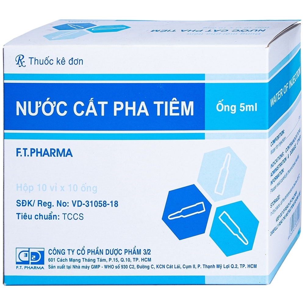 Hình ảnh Nước cất pha tiêm Dược 3-2 hòa tan, pha loãng các chế phẩm thuốc (10 vỉ x 10 ống x 5ml)
