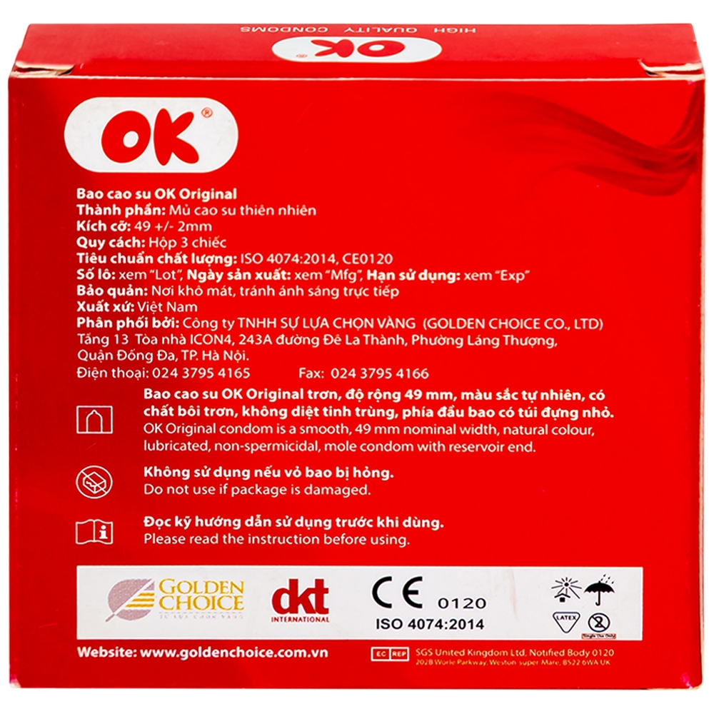 Hình ảnh Bao cao su OK Original không mùi, kích thước phù hợp giúp phòng tránh thai (3 cái)