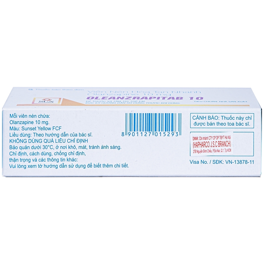Hình ảnh Viên nén Oleanzrapitab 10 Sun Pharma điều trị tâm thần phân liệt (5 vỉ x 10 viên)