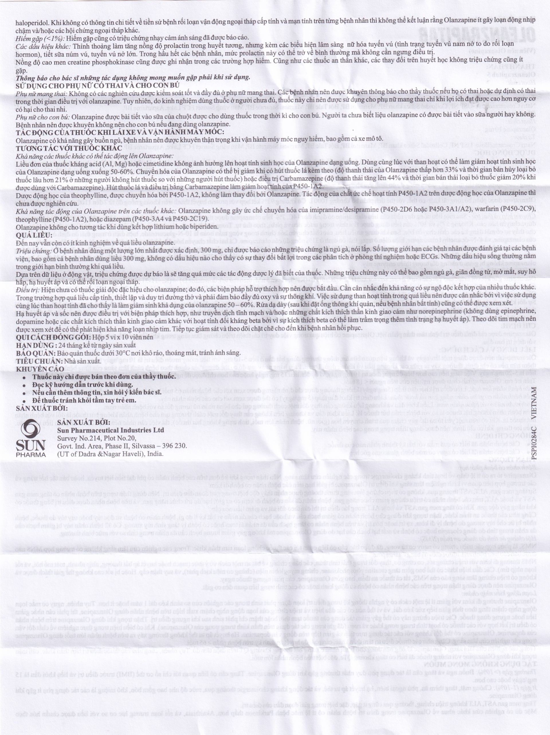 Hình ảnh Viên nén Oleanzrapitab 10 Sun Pharma điều trị tâm thần phân liệt (5 vỉ x 10 viên)