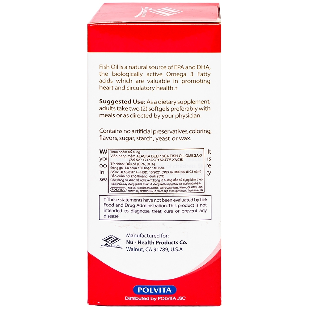Hình ảnh Viên nang mềm Alaska Deep Sea Fish Oil Omega-3 Nuhealth bổ sung EPA, DHA, giúp tăng thị lực (100 viên)