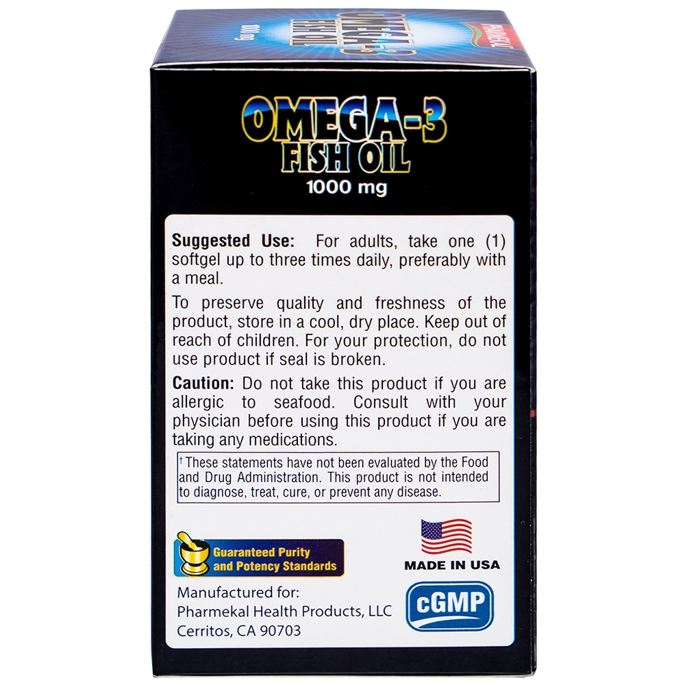 Hình ảnh Viên uống Omega-3 Fish Oil 1000mg Pharmekal tăng cường sức khỏe cho hệ tim mạch, giúp bổ mắt (100 viên)