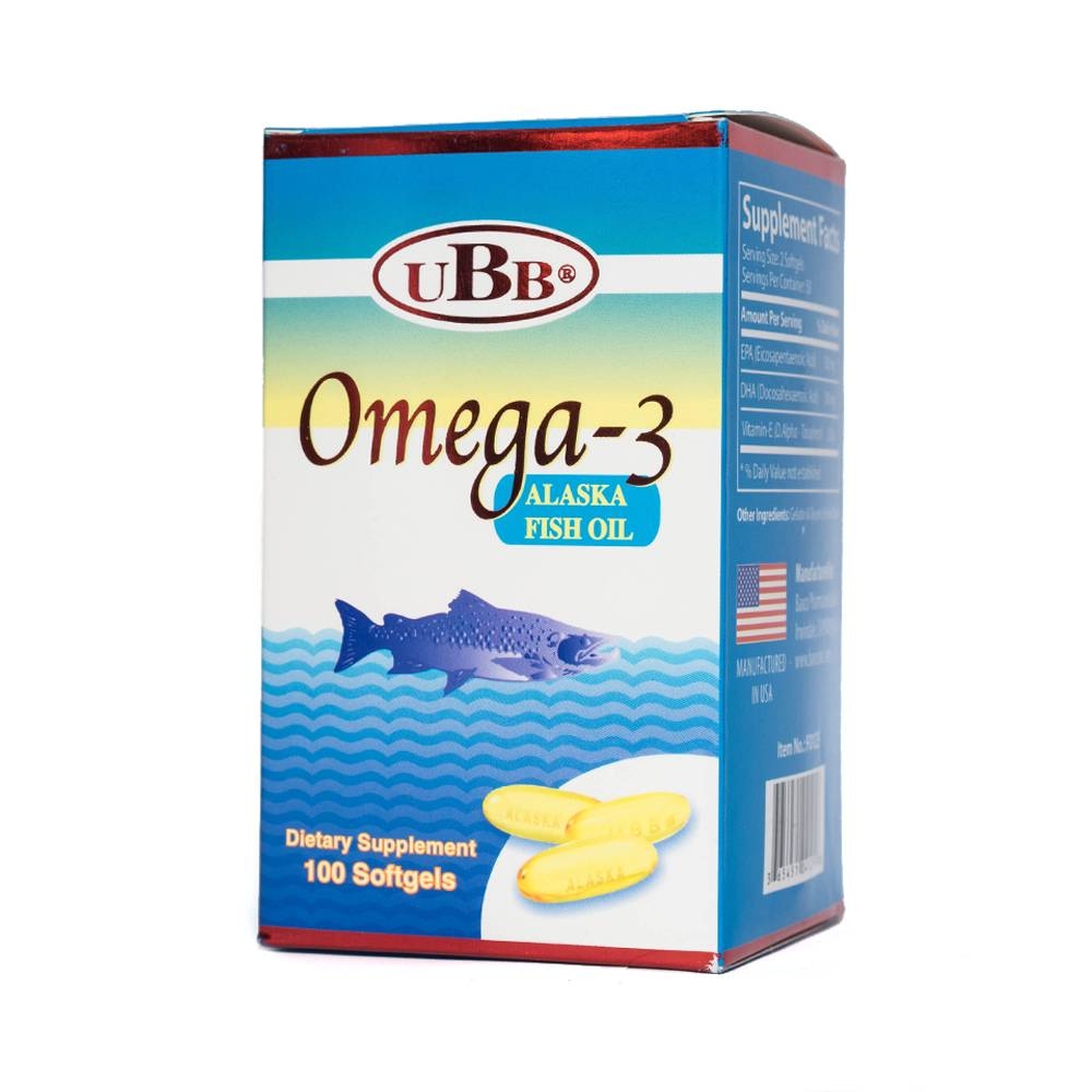 Hình ảnh Viên uống Omega-3 Alaska Fish Oil UBB giúp hạ mỡ trong máu, bổ não (100 viên)