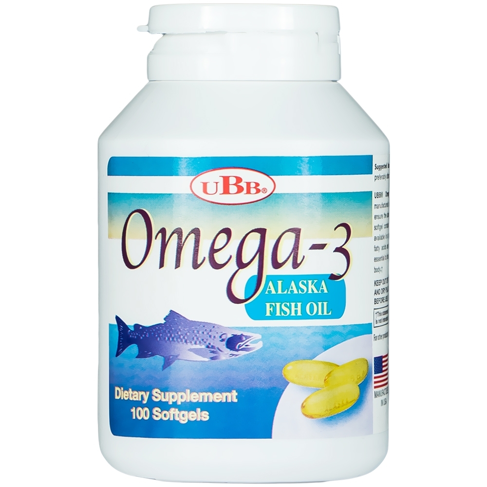 Hình ảnh Viên uống Omega-3 Alaska Fish Oil UBB giúp hạ mỡ trong máu, bổ não (100 viên) 