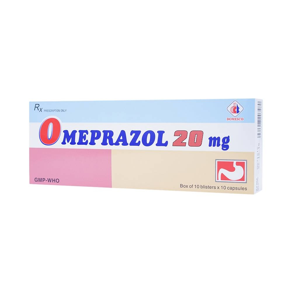 Hình ảnh Viên nang cứng Omeprazol 20mg Domesco điều trị trào ngược dạ dày - thực quản (10 vỉ x 10 viên)