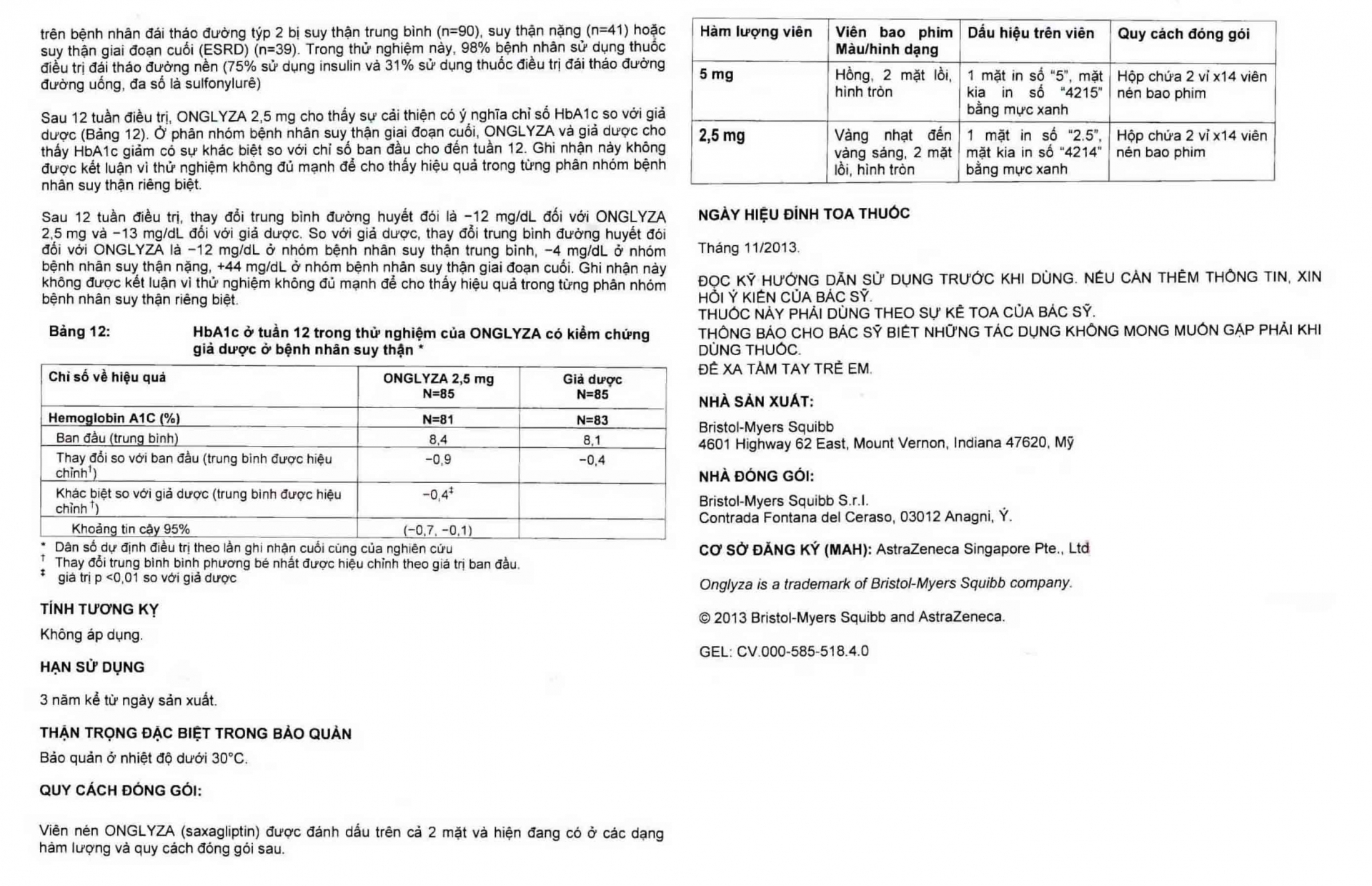 Hình ảnh Viên nén Onglyza 2,5mg AstraZeneca điều trị kiểm soát đường huyết (2 vỉ x 14 viên)