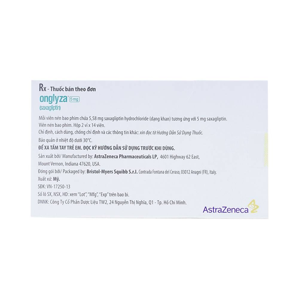 Hình ảnh Viên nén Onglyza 5mg AstraZeneca hỗ trợ ăn kiêng, kiểm soát đường huyết (2 vỉ x 14 viên)