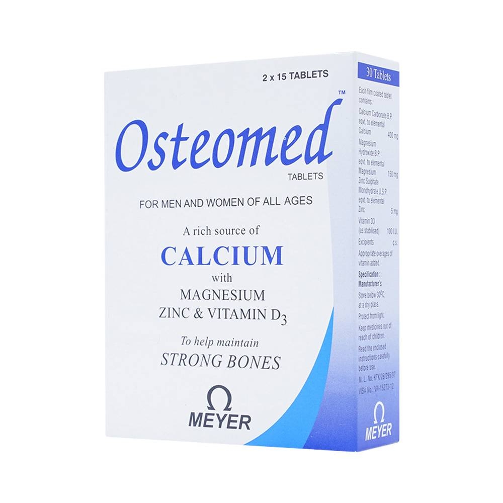 Hình ảnh Viên nén Osteomed Meyer bổ sung canxi, Magne, kẽm, vitamin D3 và khoáng chất (2 vỉ x 15 viên)
