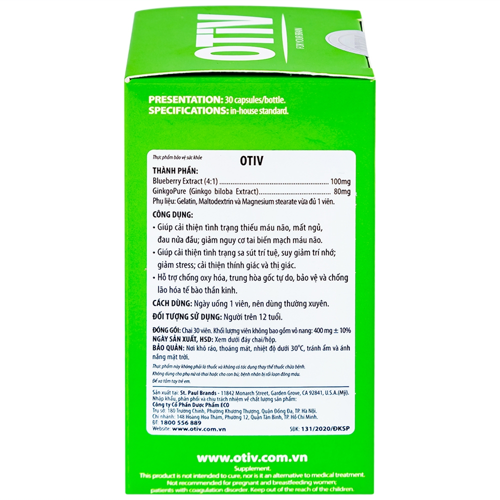 Hình ảnh Viên uống OTiV Ecogreen giúp tăng cường dưỡng chất cho não (30 viên)