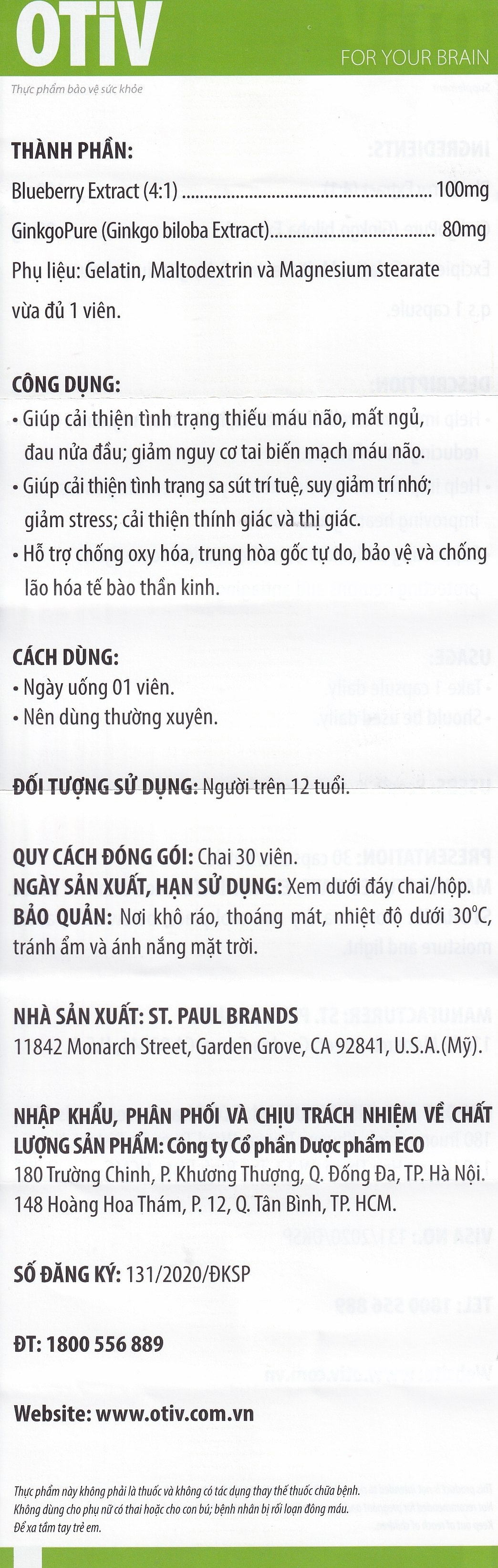 Hình ảnh Viên uống OTiV Ecogreen giúp tăng cường dưỡng chất cho não (30 viên)