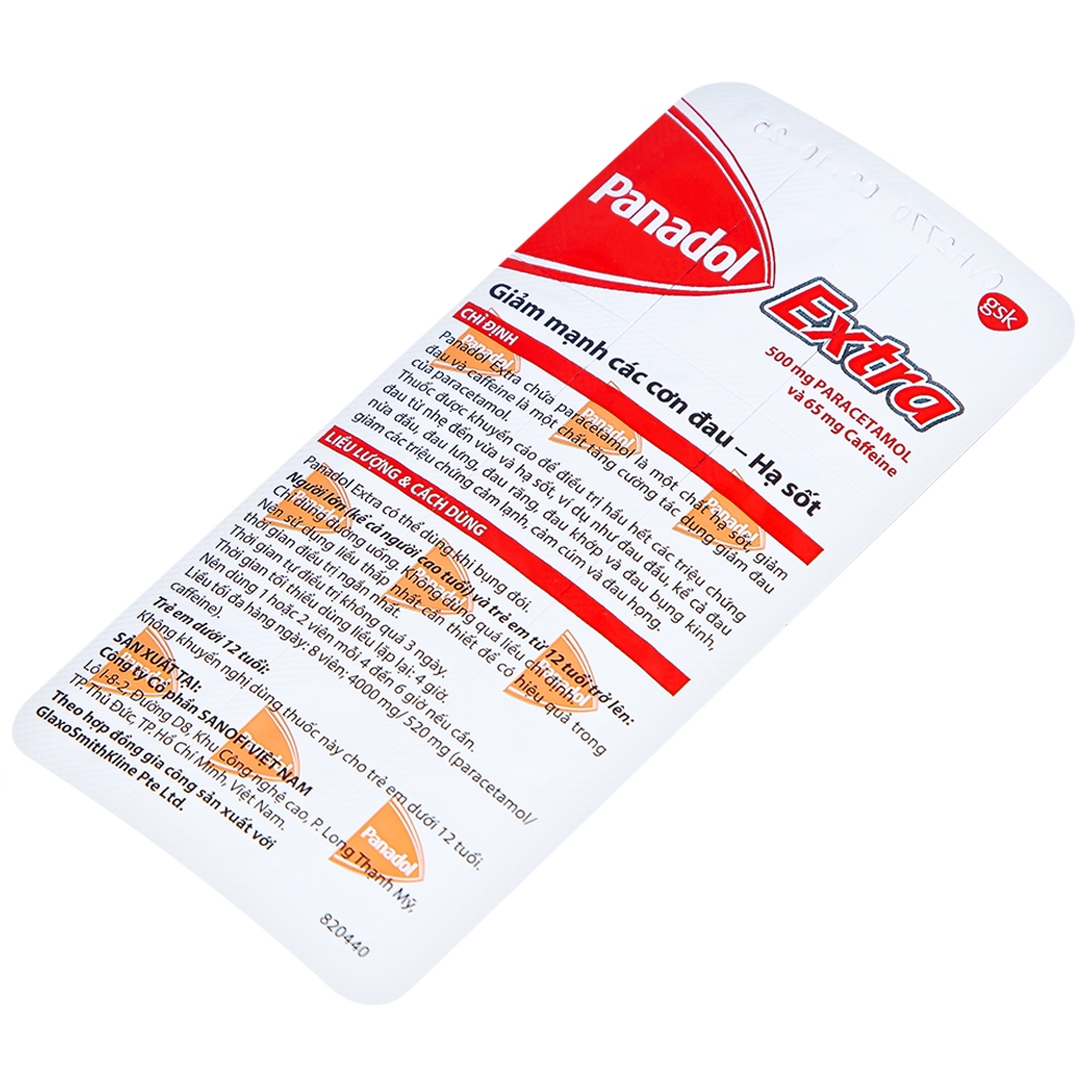 Hình ảnh Viên nén Panadol Extra đỏ GSK giảm mạnh các cơn đau, hạ sốt, điều trị đau đầu, đau lưng (15 vỉ x 12 viên) 