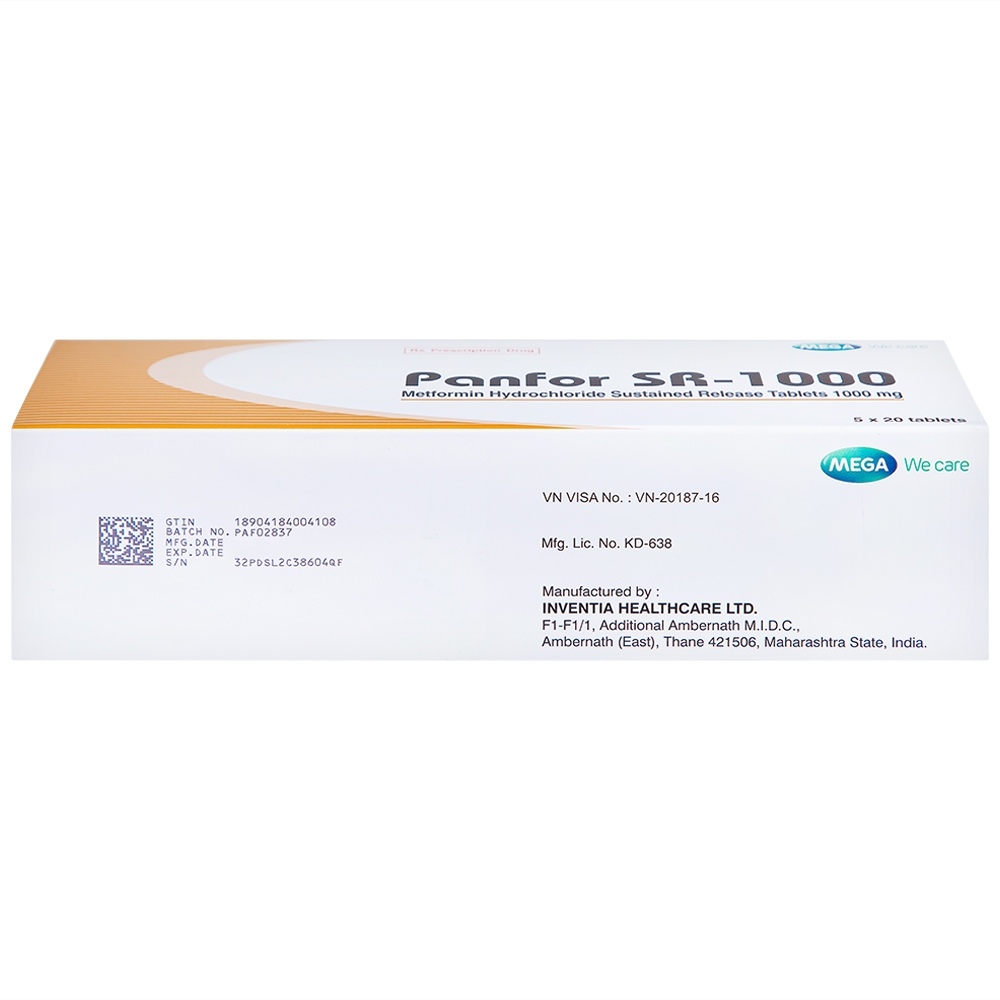 Hình ảnh Viên nén Panfor SR-1000 MEGA We Care điều trị bệnh đái tháo đường típ 2 (5 vỉ x 20 viên)