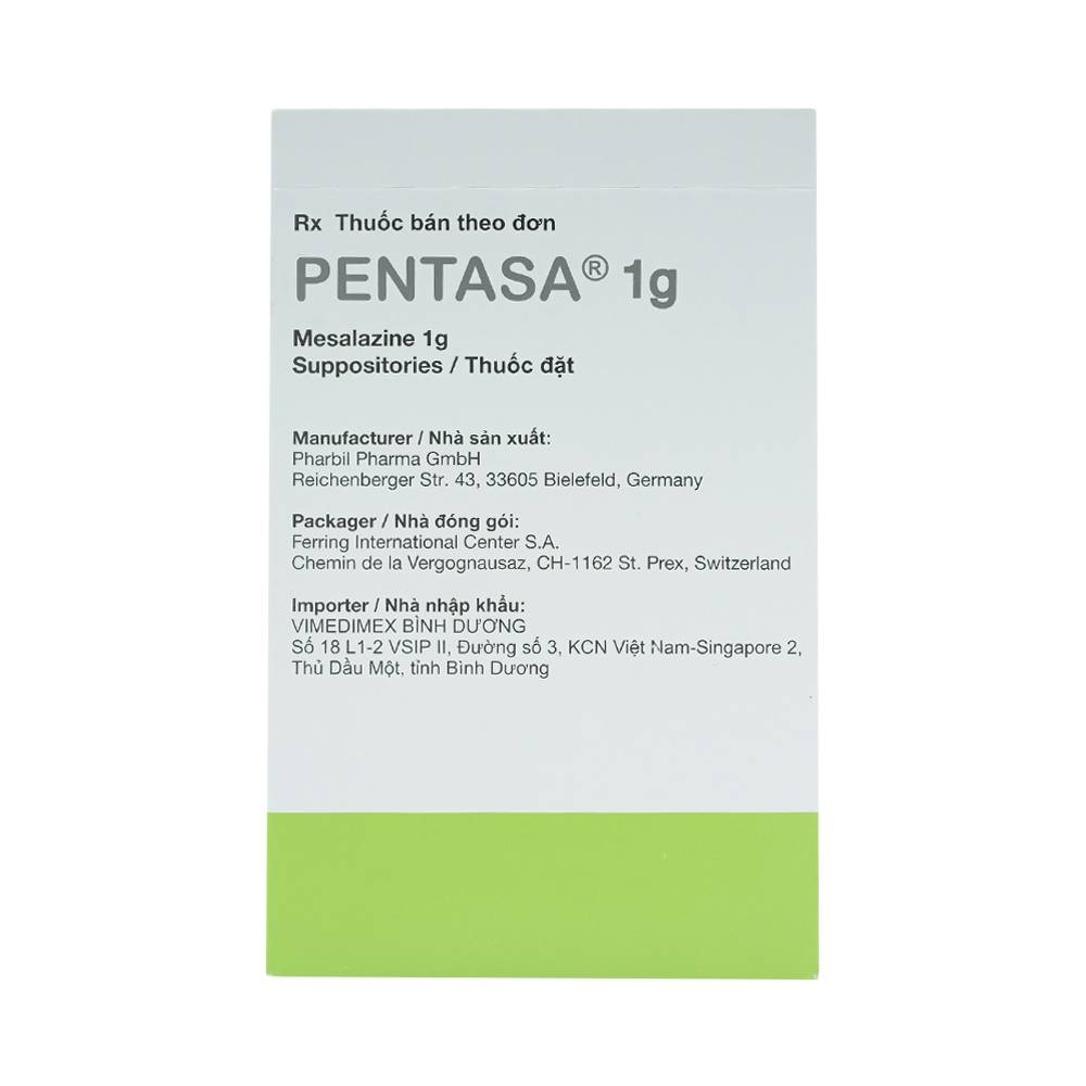 Hình ảnh Viên đặt trực tràng Pentasa 1g Ferring điều trị viêm loét dạ dày, trực tràng (4 vỉ x 7 viên)