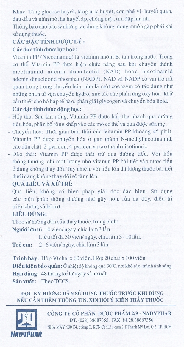 Hình ảnh Viên nén Pepevit 50mg Nadyphar điều trị bệnh Pellagra (100 viên)