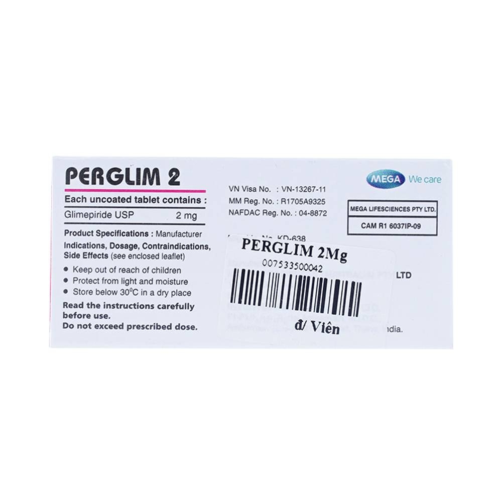 Hình ảnh Viên nén Perglim 2 MEGA We care điều trị đái tháo đường típ 2 (3 vỉ x 10 viên)
