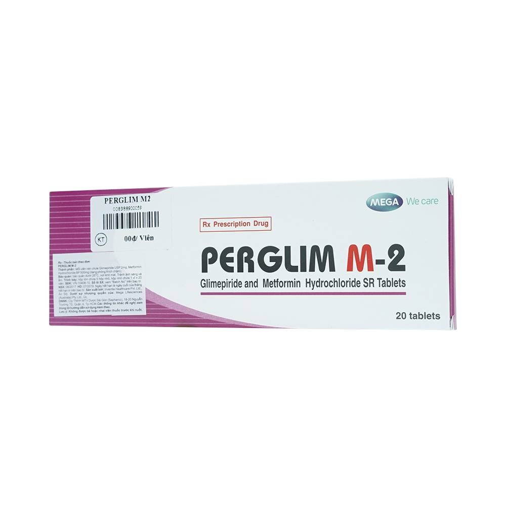 Hình ảnh Viên nén Perglim M-2 Mega We Care điều trị bệnh đái tháo đường típ 2 (1 vỉ x 20 viên)