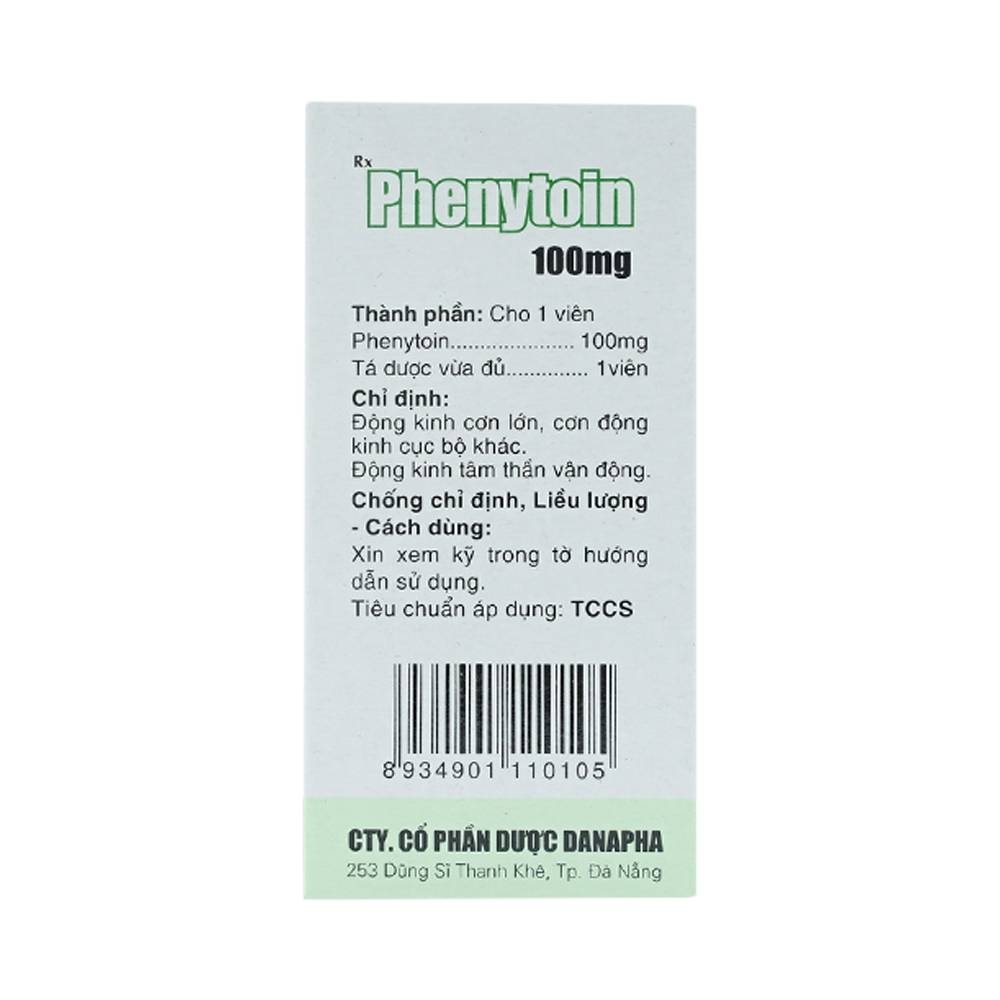 Hình ảnh Viên nén Phenytoin 100mg Danapha điều trị động kinh cơn lớn, động kinh cục bộ (100 viên)