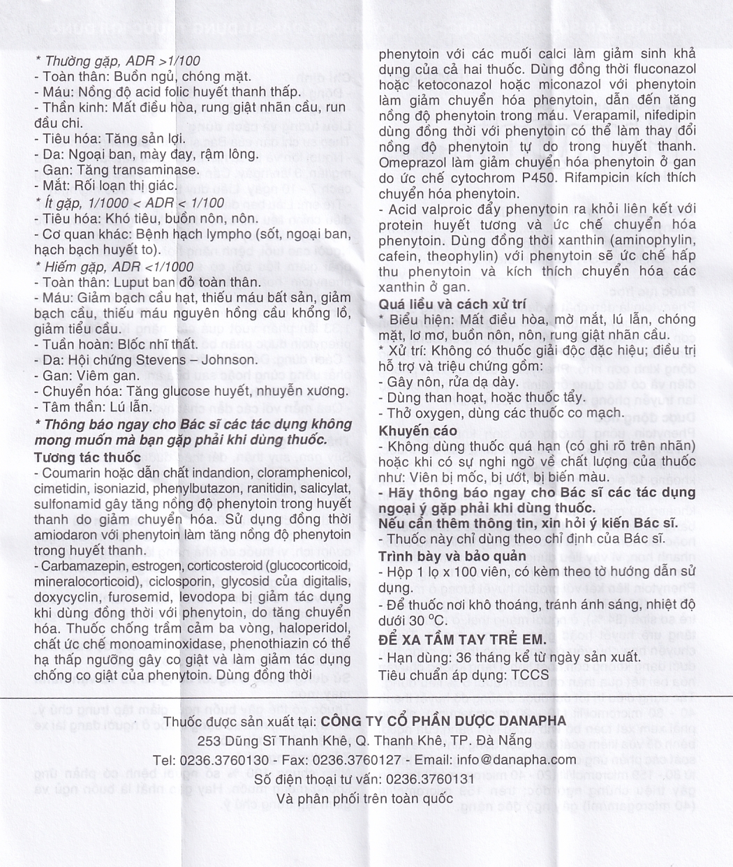 Hình ảnh Viên nén Phenytoin 100mg Danapha điều trị động kinh cơn lớn, động kinh cục bộ (100 viên)