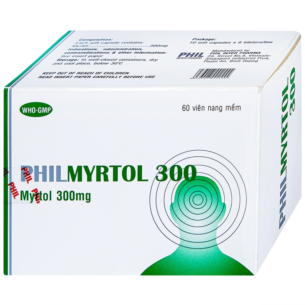 Hình ảnh Thuốc Philmyrtol 300 Phil Inter Pharma loãng đờm, giảm viêm phế quản, viêm xoang mũi (6 vỉ x 10 viên)