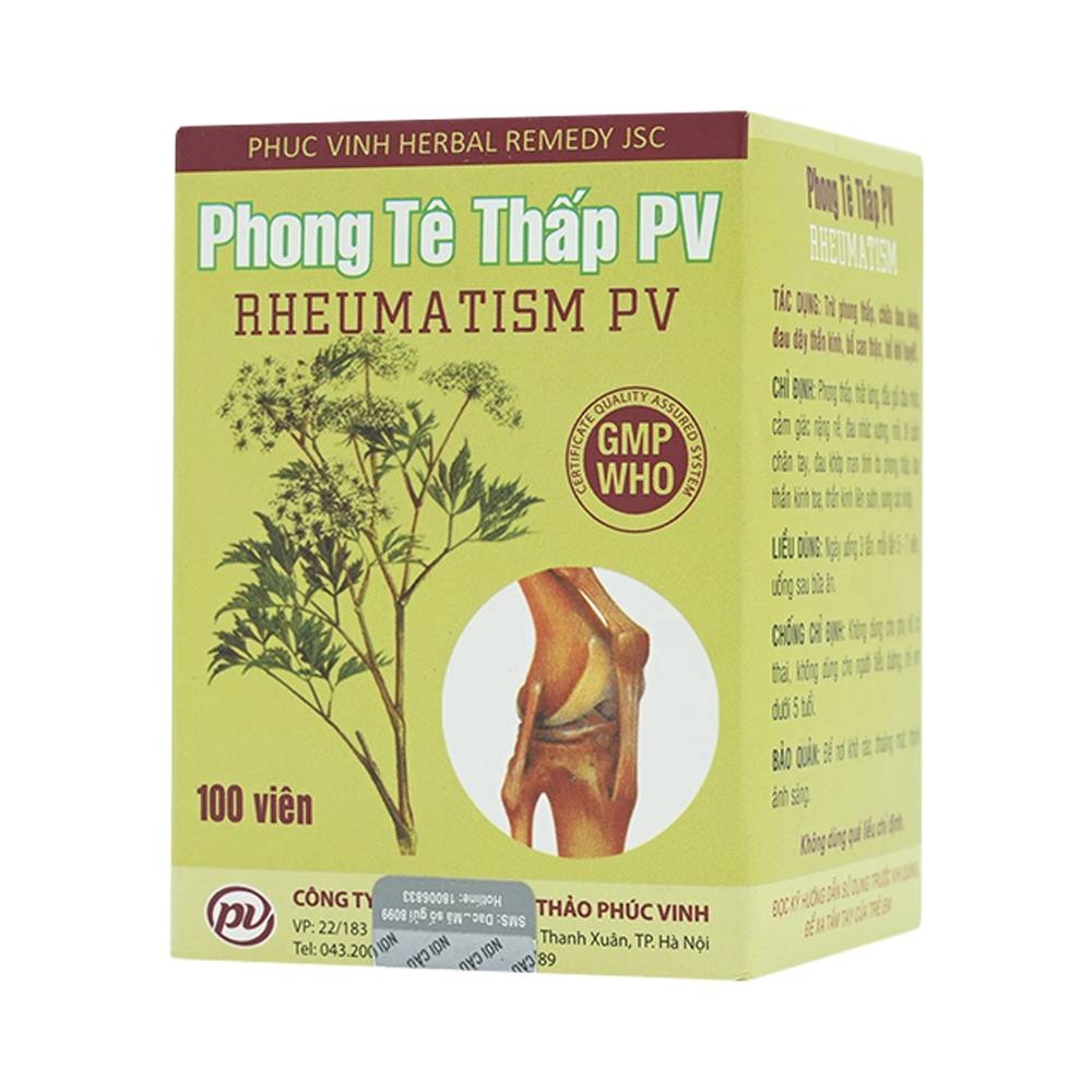 Hình ảnh Thuốc Phong Tê Thấp PV điều trị phong thấp, thắt lưng, đầu gối đau nhức (100 viên)