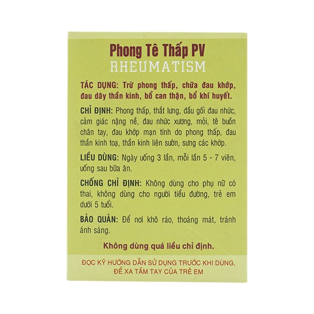 Hình ảnh Thuốc Phong Tê Thấp PV điều trị phong thấp, thắt lưng, đầu gối đau nhức (100 viên)