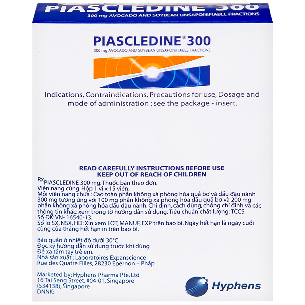 Hình ảnh Viên nang cứng Piascledine 300 Hyphens điều trị viêm xương khớp hông và khớp gối (1 vỉ x 15 viên) 