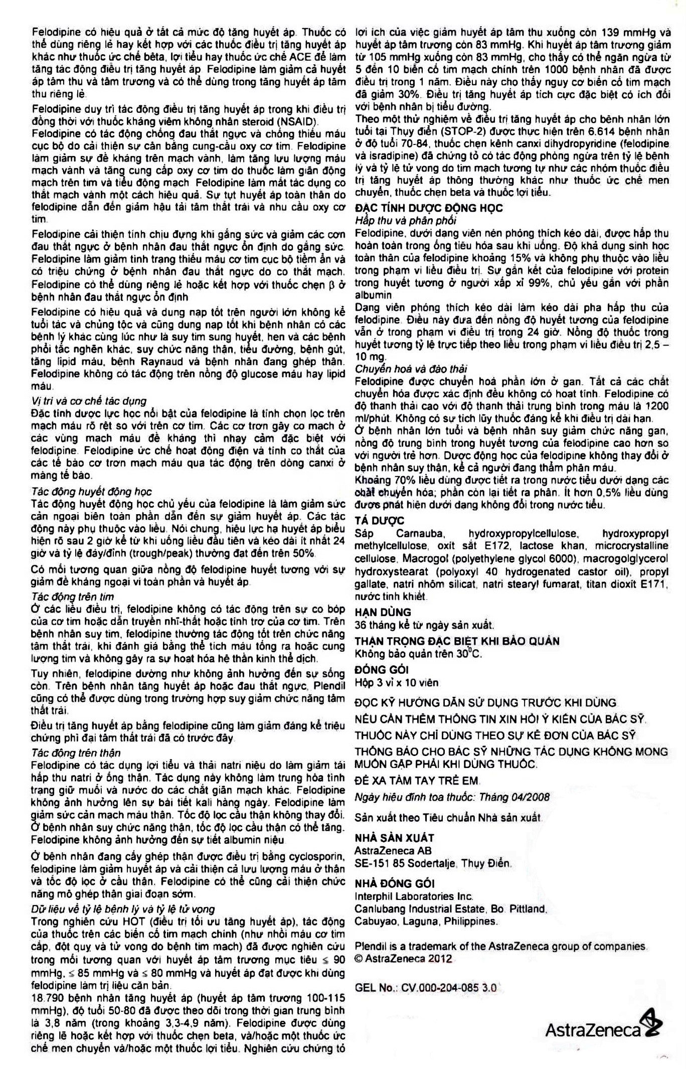 Hình ảnh Viên nén Plendil 5mg AstraZeneca điều trị tăng huyết áp, đau thắt ngực (3 vỉ x 10 viên)