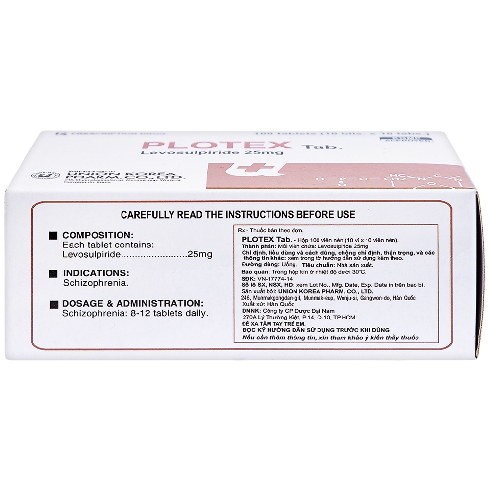 Hình ảnh Thuốc Plotex 25mg Union Korea Pharm điều trị bệnh tâm thần phân liệt (10 vỉ x 10 viên)