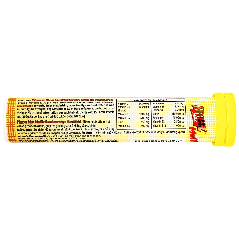 Hình ảnh Viên sủi Plusssz Gold Max vị cam bổ sung vitamin và khoáng chất cho cơ thể (20 viên)