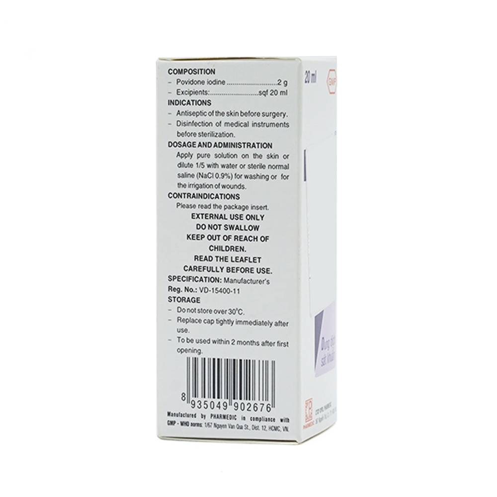 Hình ảnh Dung dịch sát khuẩn Povidine 10% Pharmedic ngăn ngừa nhiễm khuẩn ở vết cắt, vết trầy (20ml)