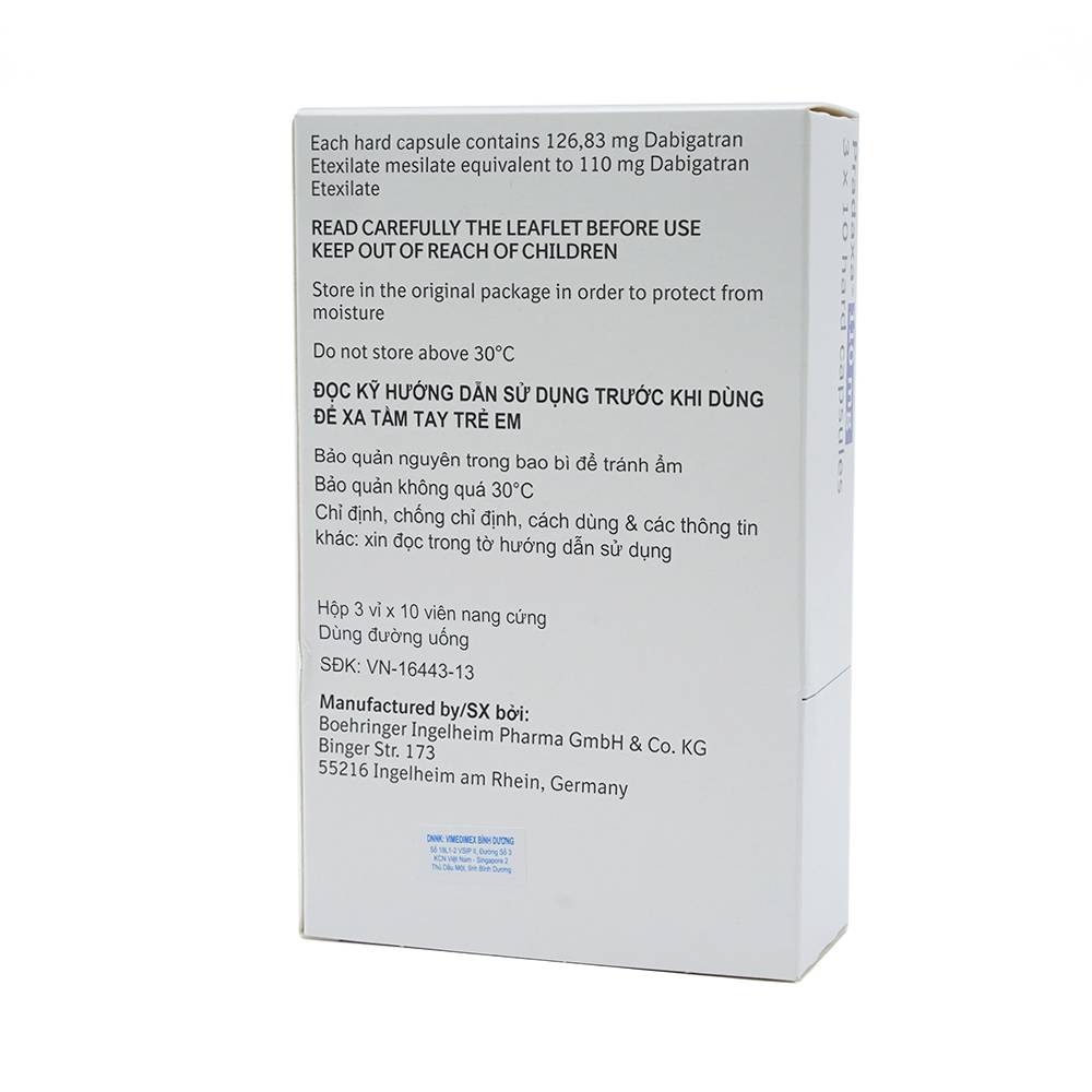 Hình ảnh Viên nang cứng Pradaxa 110mg Boehringer phòng ngừa tai biến, đột quỵ (3 vỉ x 10 viên)