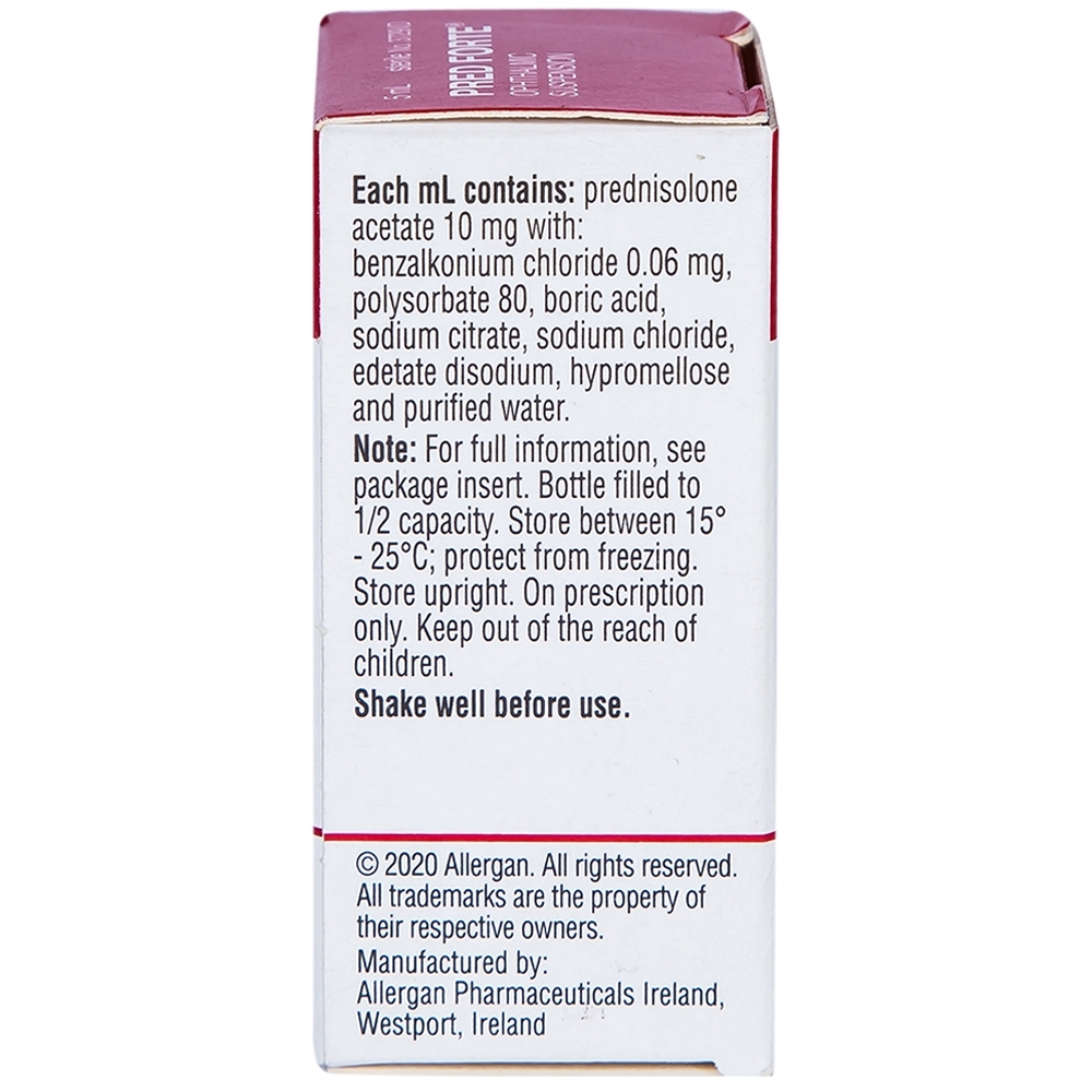 Hình ảnh Hỗn dịch nhỏ mắt Pred Forte Allergan điều trị các chứng viêm đáp ứng với steroid (5ml)